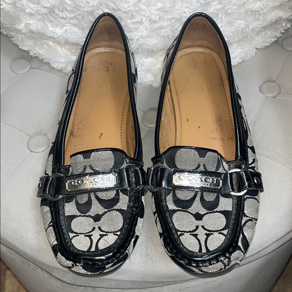 Coach Black & Cream Signature Canvas Loafers with Logo Hardware